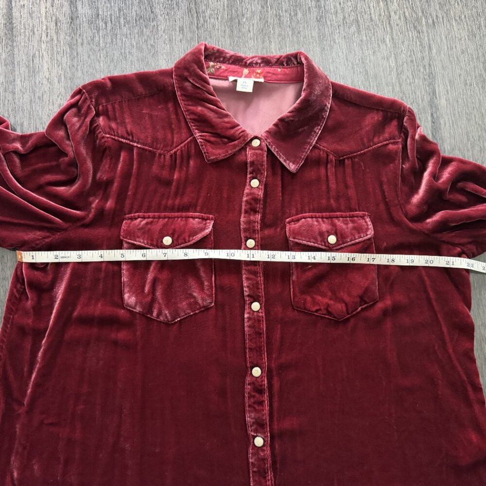 Sundance Cassity Velvet Shirt PL Burgundy Western Pearl Snap Silk Blend - Picture 8 of 10
